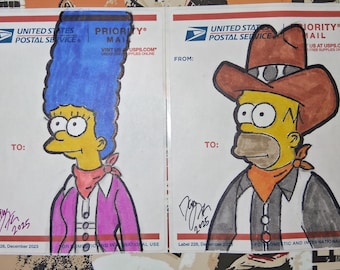 Homer and Marge Western Art Sticker, Signed Graffiti Street Art by Philly Artist