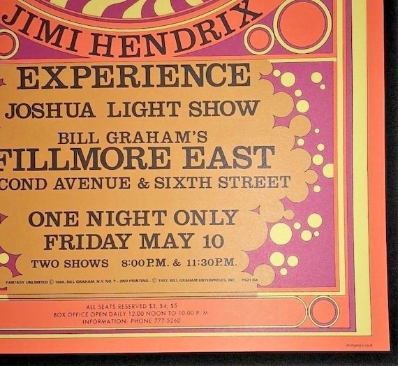 Jimi Hendrix Experience 1968 Fillmore East Original Concert Poster