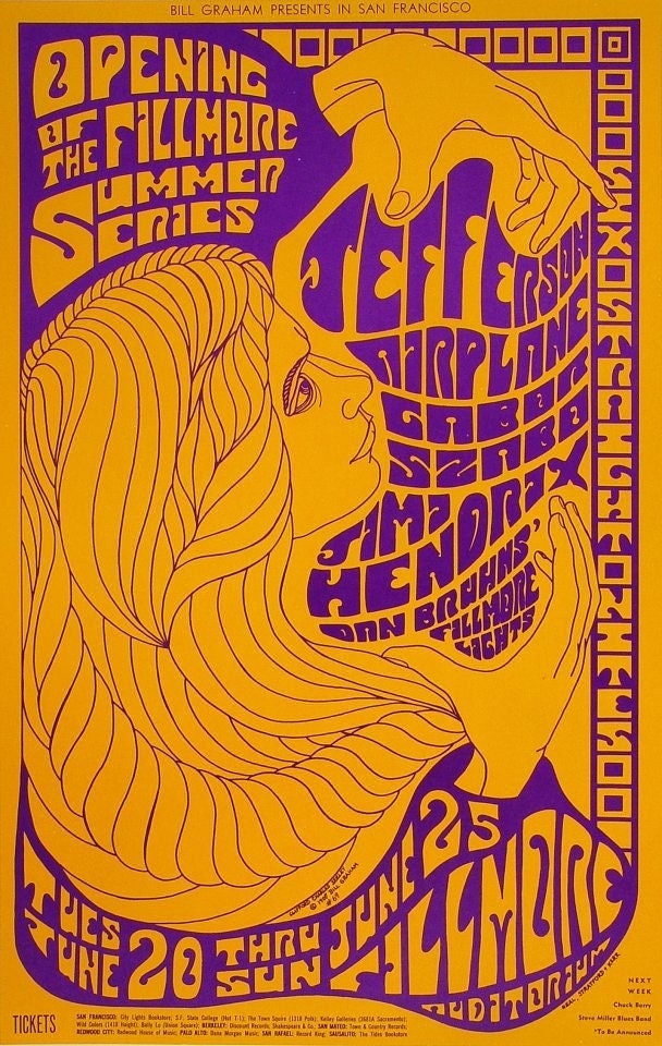 Jefferson Airplane Jimi Hendrix 1967 Fillmore Auditorium Original