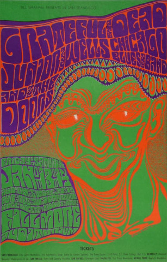 1967 Grateful Dead the Doors Original Concert Postcard BG45 by Wes