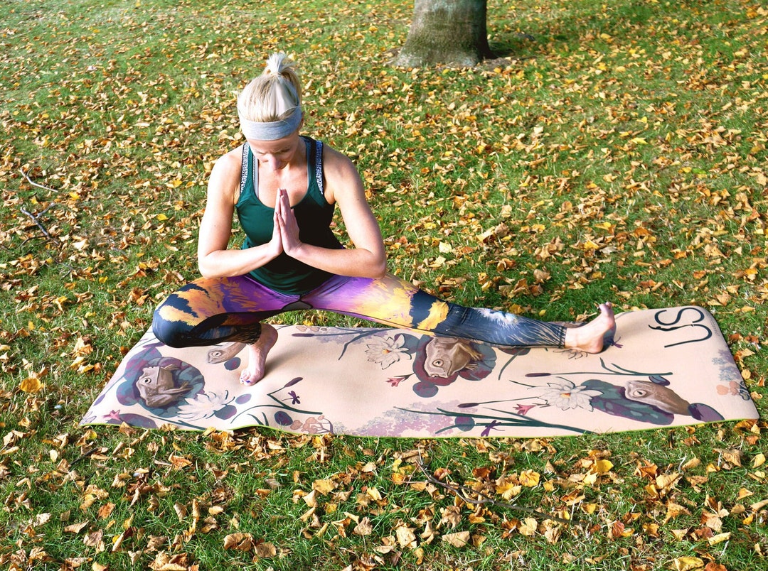 Frogs, Cork Yoga Mat, Pilates, Thick Mat, Hand Illustrated, Sustainable, Nonslip, Nonrubber