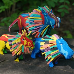Upcycled Animal Sculpture, Lion made from Recycled Flip Flops, Animal Lover Gift, Colourful Art