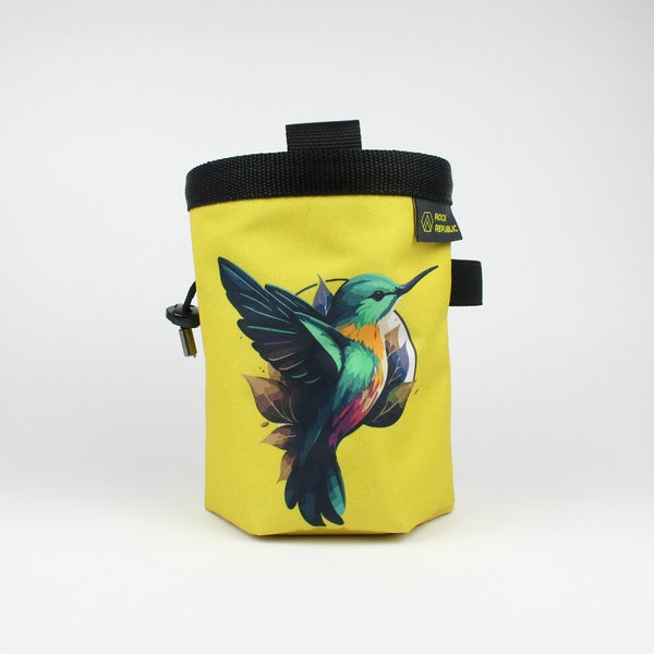 Recycled HUMMING-BIRD Chalk Bag with soft fleece lining, Rock Climbing Chalk Bag, Vegan, Kreide Beutel, Sac de Craie