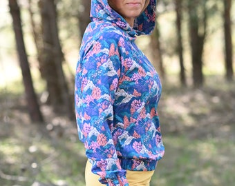 HOODIE BLOUSE for women, pull over, ROCKY.B - Blue mountains - casual, everyday wear, outdoor