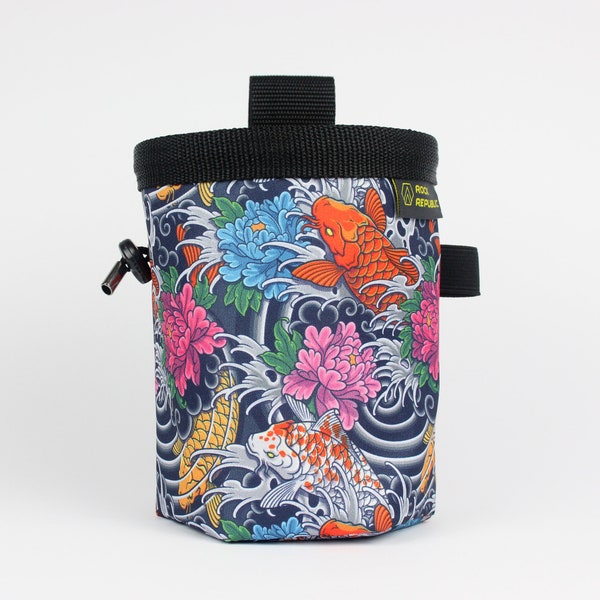 Recycled COLORFUL KOI FISH Chalk Bag with soft fleece lining, Rock Climbing Chalk Bag, Vegan, Kreide Beutel, Sac de Craie