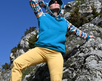 Cotton hoodie for women, pull over, sweater - ROCKY.H - BLUE Mountains - Unisex  - Climbing, hiking, outdoor