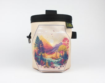 Recycled MOUNTAINS & RIVER Chalk Bag with soft fleece lining, Rock Climbing Chalk Bag, Vegan, Kreide Beutel, Sac de Craie