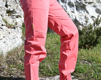 Cotton trousers - ROCKY.T - RASPBERRY - Large Size - Climbing, hiking, outdoor, high waist trousers