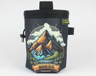 Recycled MOUNTAIN Chalk Bag with soft fleece lining, Rock Climbing Chalk Bag, Vegan, Kreide Beutel, Sac de Craie