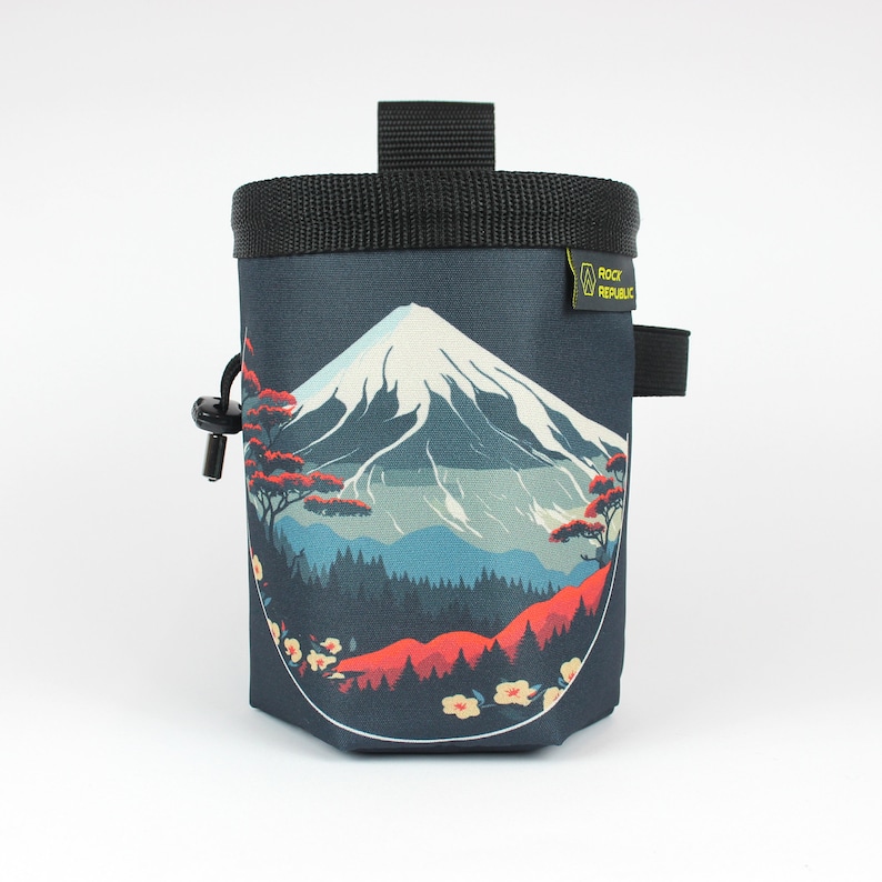 Recycled JAPANESE MOUNTAIN Chalk Bag with soft fleece lining, Rock Climbing Chalk Bag, Vegan, Kreide Beutel, Sac de Craie zdjęcie 1