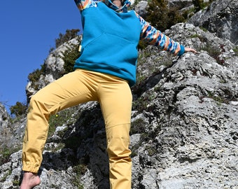 Cotton trousers - ROCKY.T - SUNNY YELLOW - Small Size - Climbing, hiking, outdoor, high waist trousers