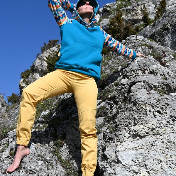 Cotton trousers - ROCKY.T - SUNNY YELLOW - Small Size - Climbing, hiking, outdoor, high waist trousers