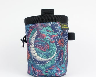 Recycled GREEN DRAGONS Chalk Bag with soft fleece lining, Rock Climbing Chalk Bag, Vegan, Kreide Beutel, Sac de Craie