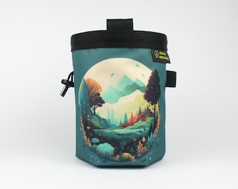 Recycled MOUNTAINS & LAKE Chalk Bag with soft fleece lining, Rock Climbing Chalk Bag, Vegan, Kreide Beutel, Sac de Craie