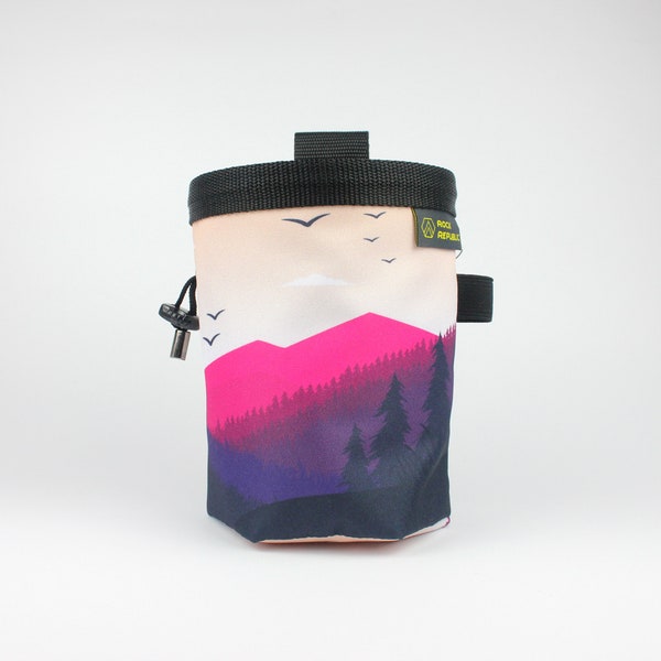 Recycled PINK MOUNTAINS Chalk Bag with soft fleece lining, Rock Climbing Chalk Bag, Vegan, Kreide Beutel, Sac de Craie