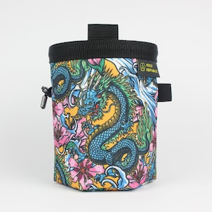 Sac de magnésie BLUE DRAGONS avec doublure en polaire douce, sac de magnésie d&#39;escalade, végétalien, Kreide Beutel, Sac de Craie