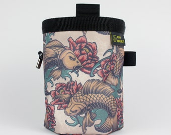 Recycled RETRO KOI FISH Chalk Bag with soft fleece lining, Rock Climbing Chalk Bag, Vegan, Kreide Beutel, Sac de Craie