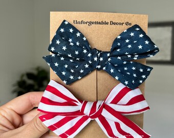 Stars and Stripes Hair Bows, 4th of July Hair Bow, Fourth of July Bow, Baby Headband, Patriotic Hair Bow, Hair Clip, Pigtail Clips, Baby Bow