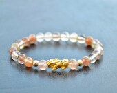 SALE Pixiu 24k Pure Gold Rutilated quartz bracet rutilated quartz natural rutilated quartz.lucky charm