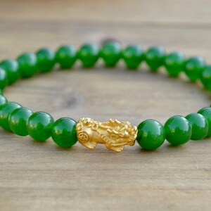 Pixiu Bracelet/24k pure gold pixiu/jade bracelet/taiwan jade bracelet/green jade bracelet/pixiu bracelet