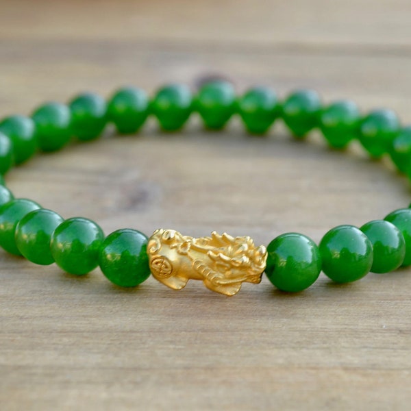 Pixiu Bracelet/24k pure gold pixiu/jade bracelet/taiwan jade bracelet/green jade bracelet/pixiu bracelet