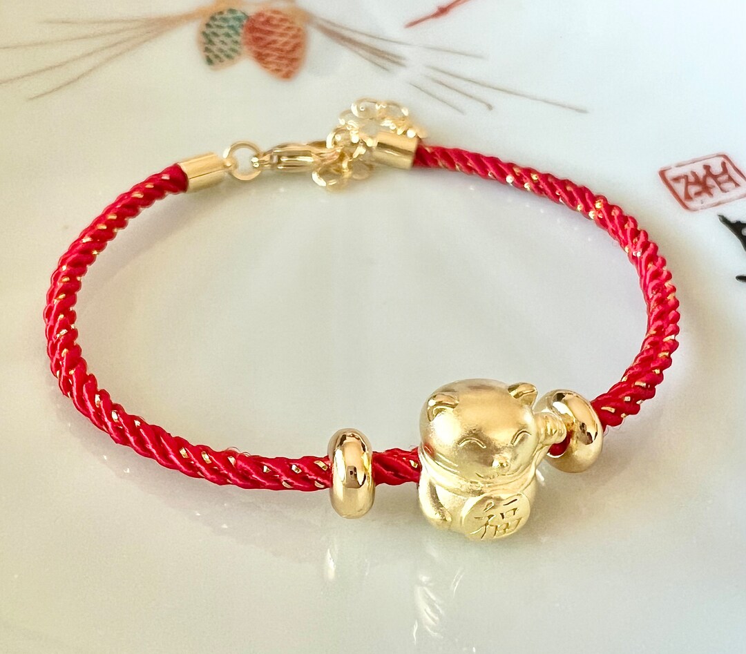 Lucky Cat/ Maneki Neko/ Red Bracelet/ Lucky Charm / Lucky Cat Bracelet Etsy