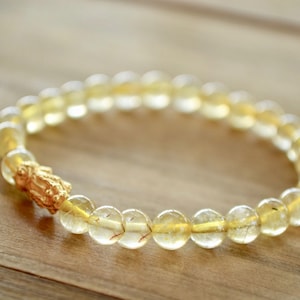Pixiu 24K Pure Gold Bracelet/Gold Rutilated Quartz bracelet/gold bracelet/healing bracelet/lucky bracelet