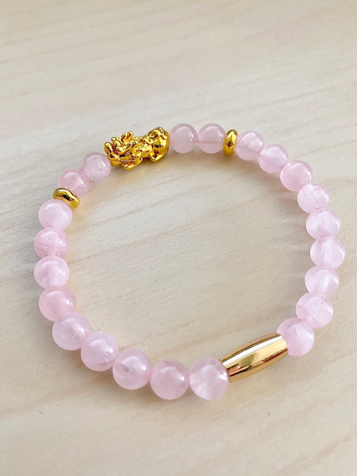 Pixiu bracelet/rose quartz bracelet/lucky charm/rose | Etsy