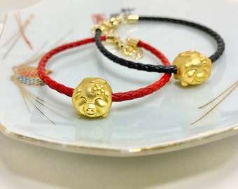 Pig Bracelet/Year of the pig/Lucky Pig /red Bracelet/boar bracelet/red bracelet/gold plated