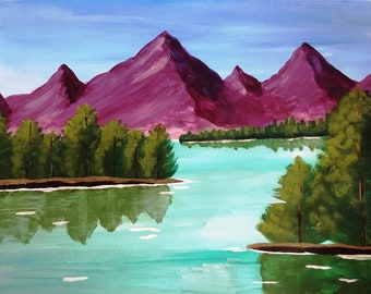 Teal Landscape Art Etsy