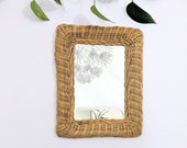 Vintage Wicker Mirror Natural Blonde Wicker Square Mirror Vanity Mirror Small Bohemian Wall Mirror