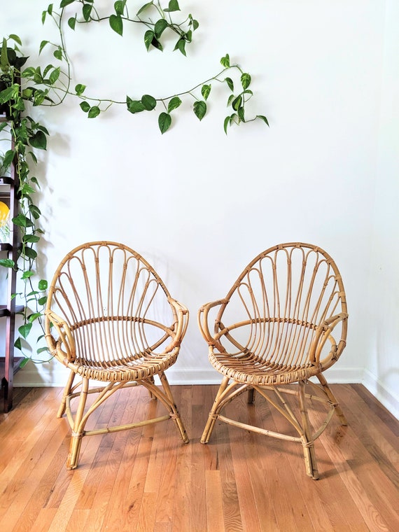 Mid Century Rattan Bamboo Lounge Scoop Chair Dirk Van Etsy