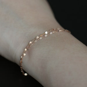 14k solid rose gold DAINTY simple Bracelet 0.55g 14k real gold double chain Bracelet 14k sequin faceted chain bracelet