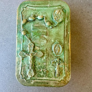 Altered Rosary Holder Box Catholic Our Lady of the Streets Virgin Mary Blessed Mother Travel Purse Mini Metal Shrine