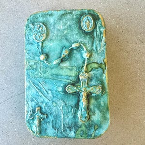 Altered Rosary Holder Box Catholic Our Lady of Guadalupe Virgin Mary Blessed Mother Travel Purse Mini Metal Shrine