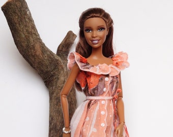 Barbie-Puppenkleidung, Sommerkleid mit Rüschen, Armband