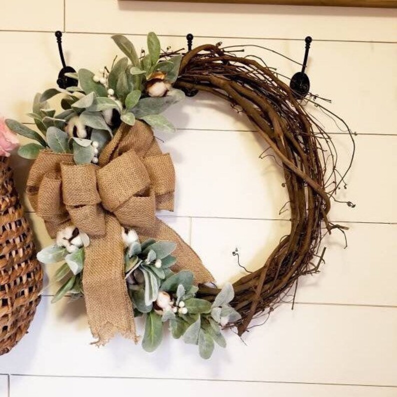 Grapevine Wreath Burlap Wreath Lambs Ear Wreath Etsy