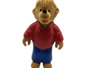 Vintage 1986 Berenstain Bears Brother Bear Flocked Figure Velvet Texture