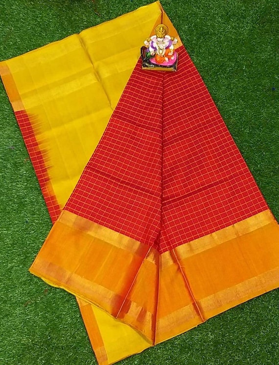 Uppada red pure silk saree with special zari border,handwoven uppada jamdani saree,Red with yellow uppada saree,uppada saree with blouse