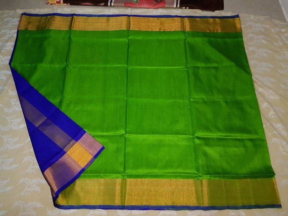 Uppada pure silk saree in green and blue with green blouse | Etsy