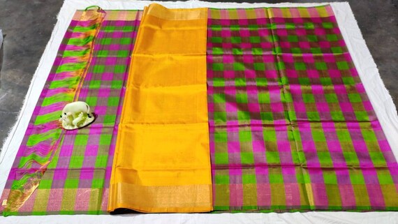 Uppada Pure Half And Half Silk Saree In Yellow With Pink And Etsy Uppada Pure Half And Half Silk Saree In Yellow With Pink And Etsy