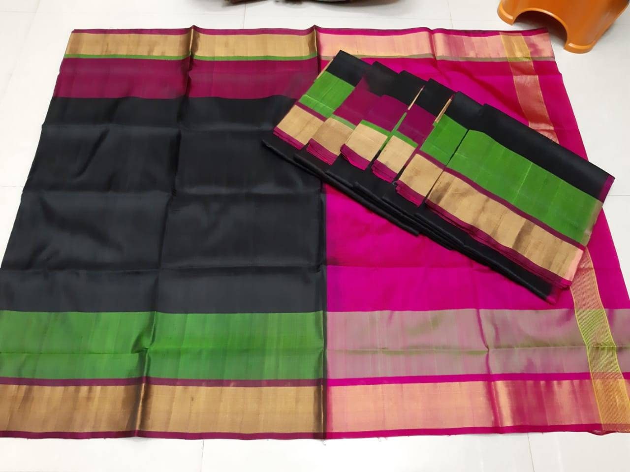 Uppada Pure Silk Saree in Black With Purple and Green | Etsy