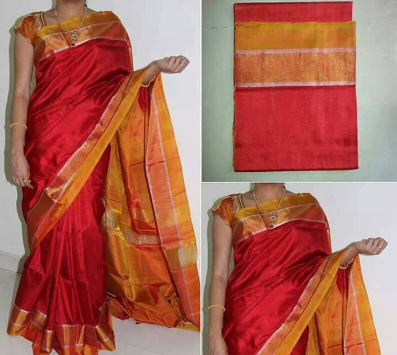 Uppada red pure silk saree with special zari border,handwoven uppada jamdani saree,Red with yellow uppada saree,uppada saree with blouse