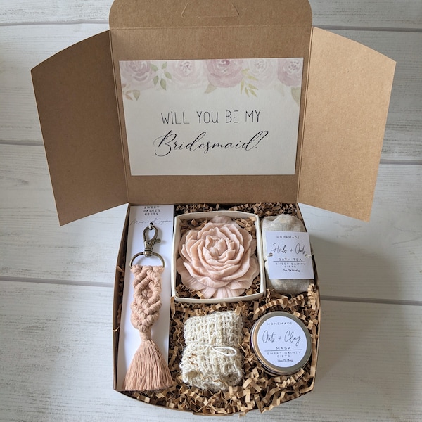 Soft Dusty Rose Watercolor Flowers and Rose Gold Bridesmaid Gift Box