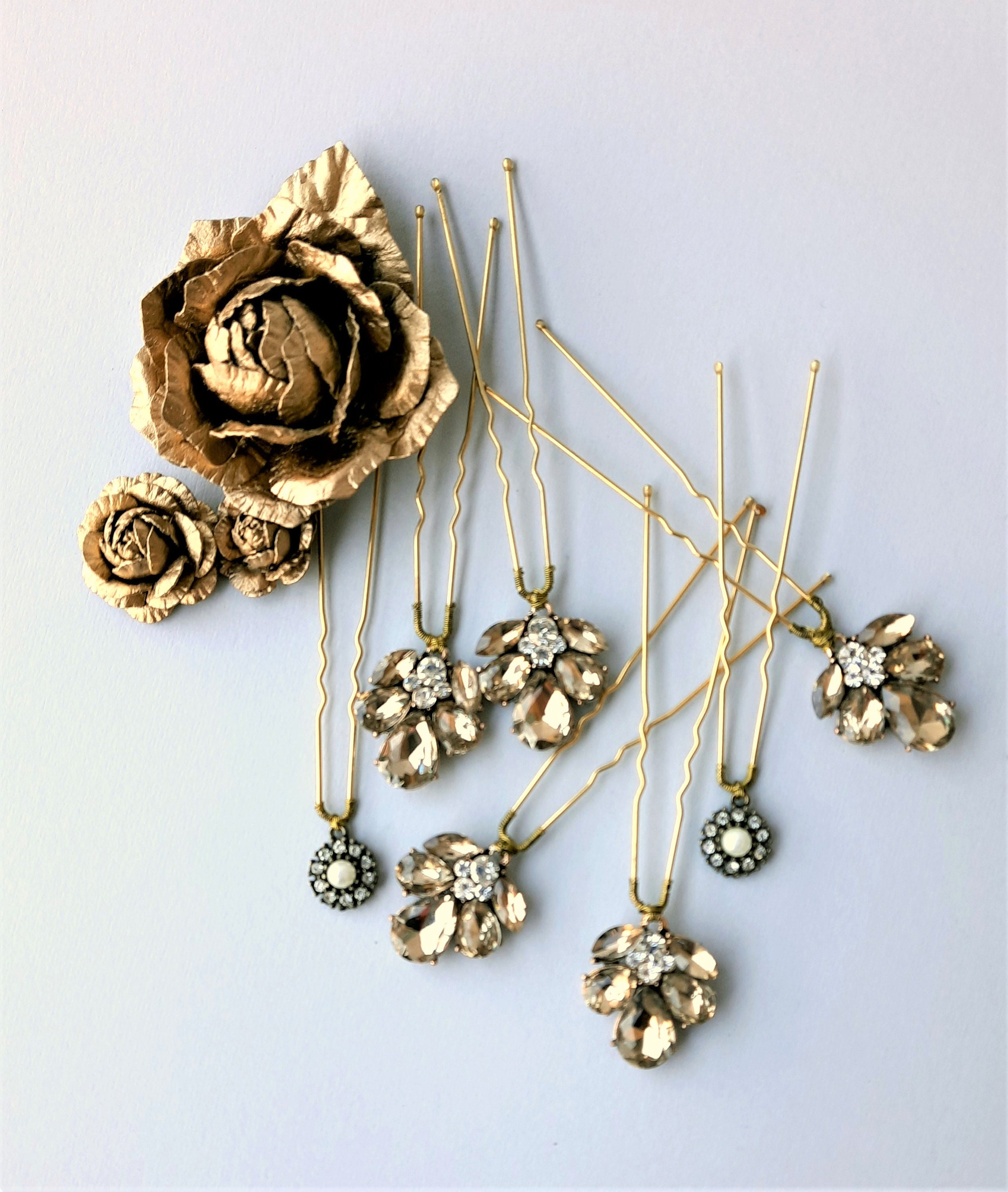 Set pieza de pelo Rhinestone Hair Pins Vintage boda Champagne Etsy