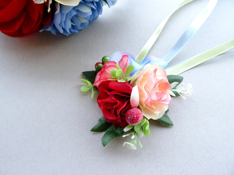 red Bracelet corsage,prom corsage Flower wrist corsage,flower bracelet