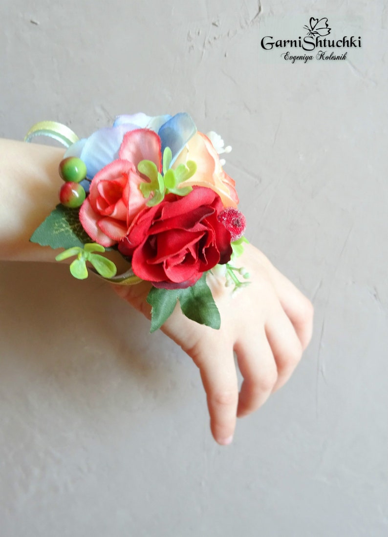 red Bracelet corsage,prom corsage Flower wrist corsage,flower bracelet