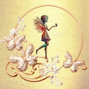 A Fairy on a golden background, with butterflies decoration