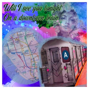 Downtown Train, New York City Subway 'A' Train, mit Frauengesicht und NYC Subway Map.
