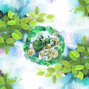 Two birds with flowers bouquet